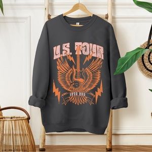 US Tour Concert Distressed Graphic Crewneck Sweatshirt